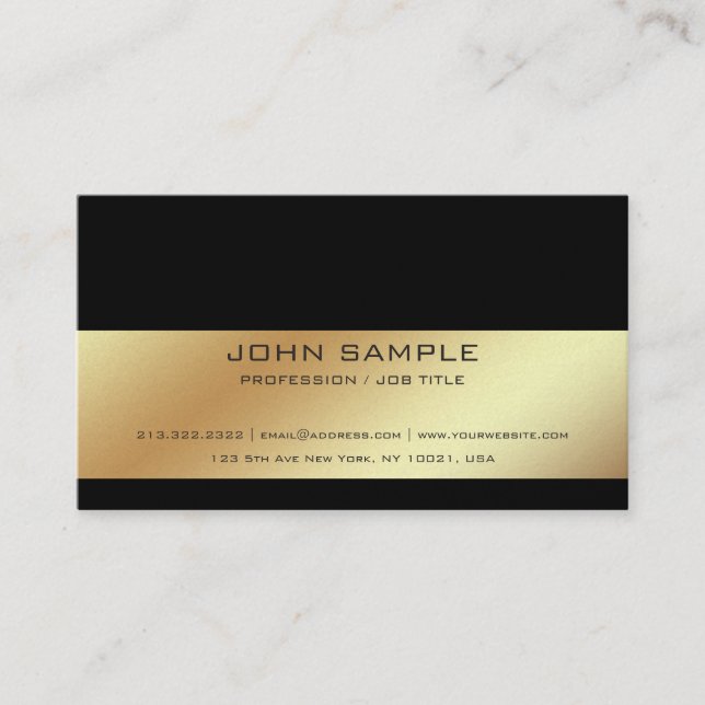 Luxury Modern Elegant Black Gold Pearl Finish Business Card (Front)
