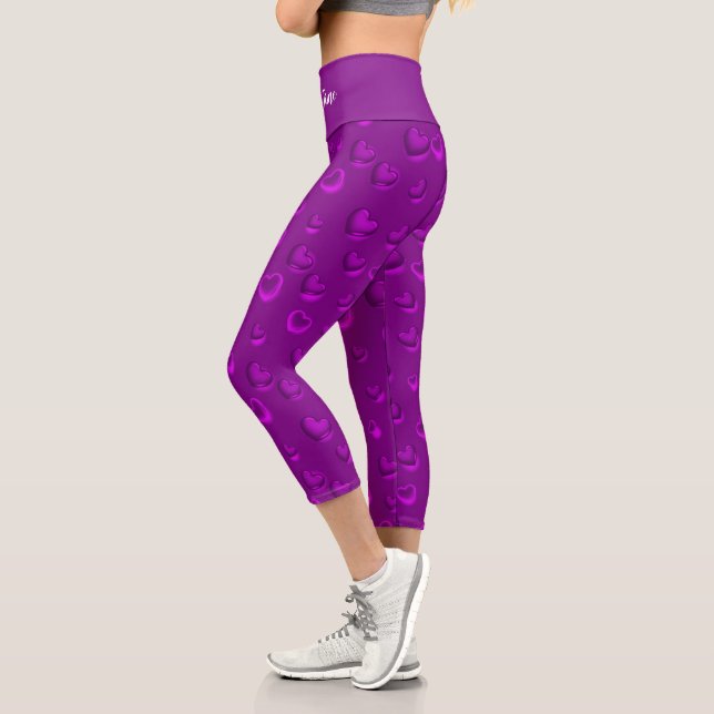 Luxury Modern Elegant Glitter Purple Heart Capri Leggings (Left)