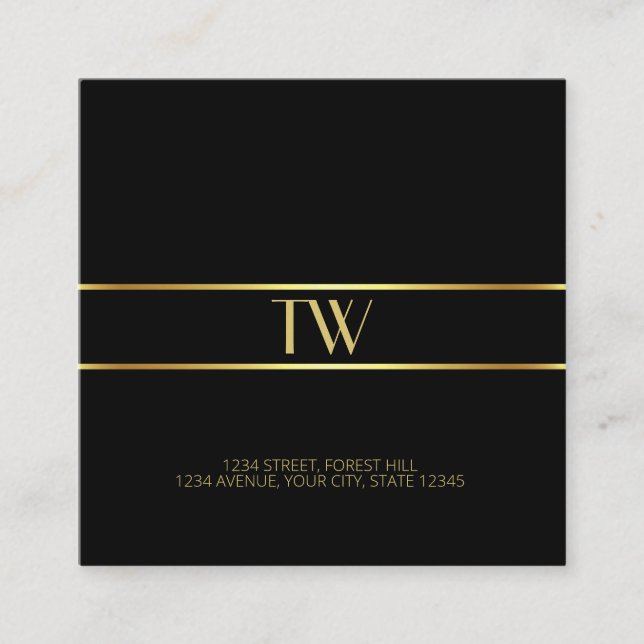 Luxury Modern Elegant Gold Monogrammed Square Square Business Card (Front)