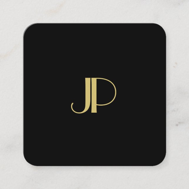 Luxury Modern Elegant Gold Monogrammed Template Square Business Card (Front)