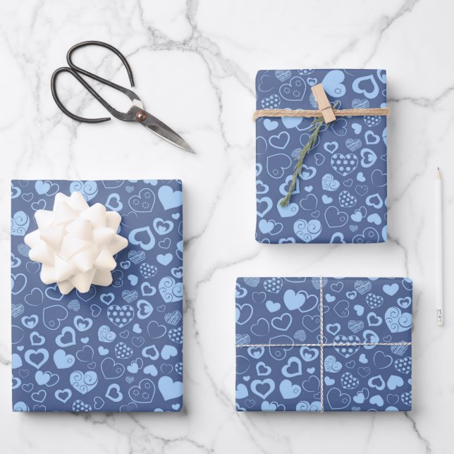 Luxury Modern Elegant Love Blue Heart Wrapping Paper Sheet (Front)