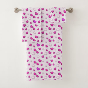 Luxury Modern Elegant Love Pink Heart Bath Towel Set