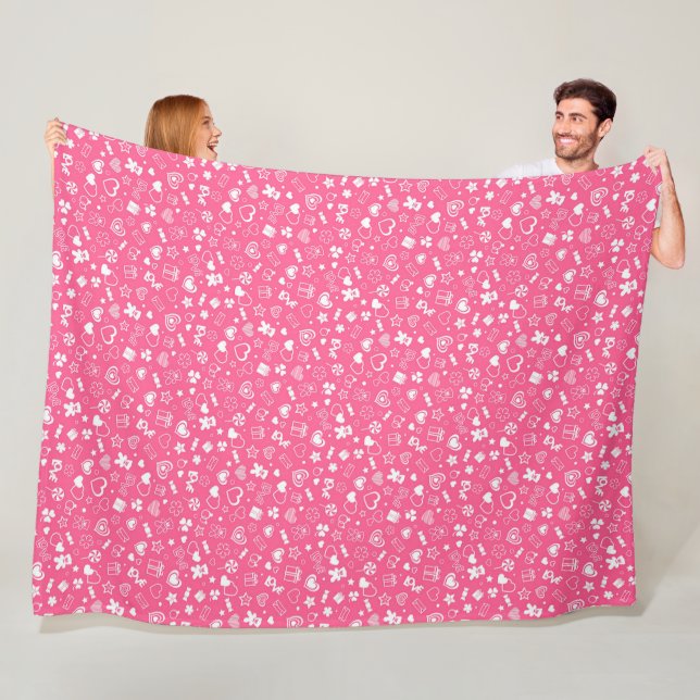Luxury Modern Elegant Love Pink Heart Fleece Blanket (In Situ)