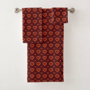 Luxury Modern Elegant Love Red Gold Heart Bath Towel Set