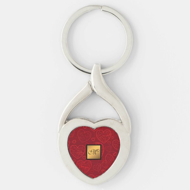 Luxury Modern Elegant Love Red Heart Key Ring (Front)
