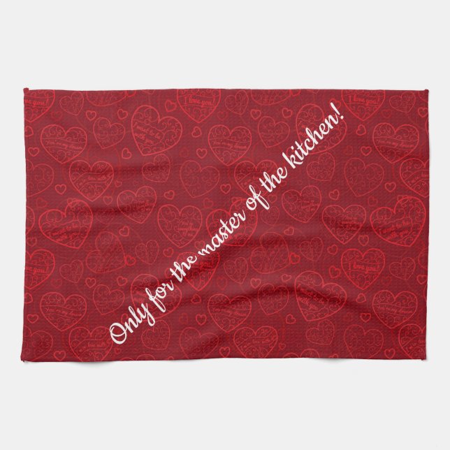 Luxury Modern Elegant Love Red Heart Tea Towel (Horizontal)