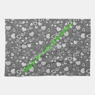 Luxury Modern Elegant Love Silver Heart Tea Towel