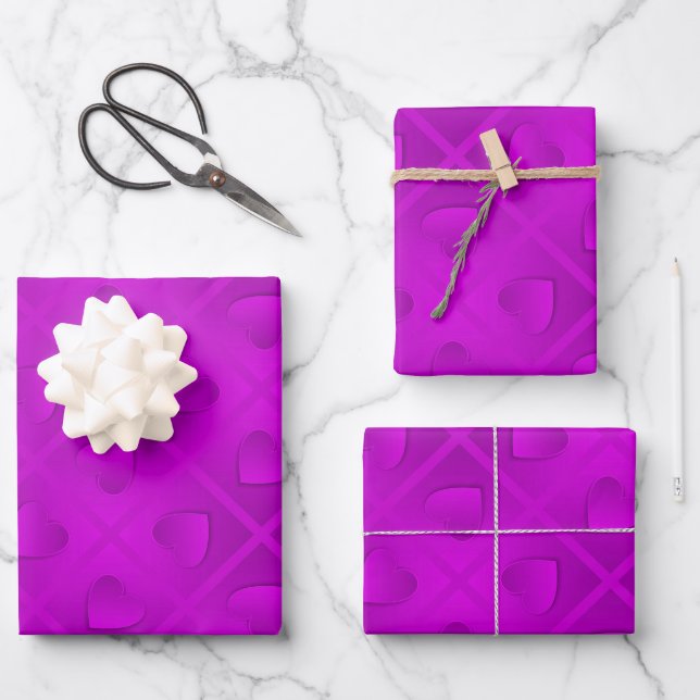 Luxury Modern Elegant Purple Heart Wrapping Paper Sheet (Front)