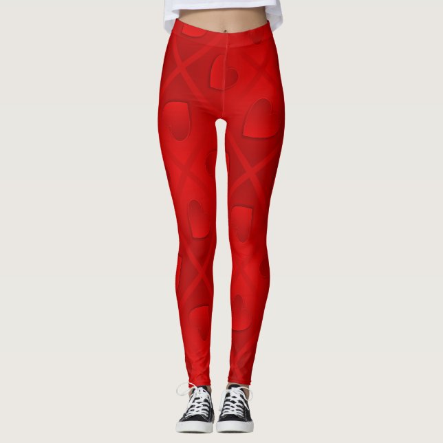 Luxury Modern Elegant Red Heart Leggings (Front)