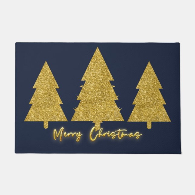 Luxury modern elegant trees gold and navy blue doormat (Front)