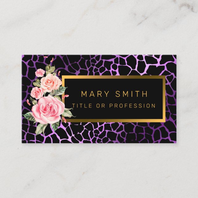Luxury Modern Floral Tiger Add Your Text Business Card (Front)