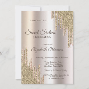 Luxury Modern Glitter Drips Gold Sweet 16 Invitation