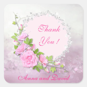 Luxury Modern Glitter Floral Add Your Text Square Sticker