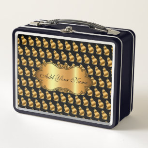 Luxury Modern Gold Cat Add Your Text Metal Lunch Box