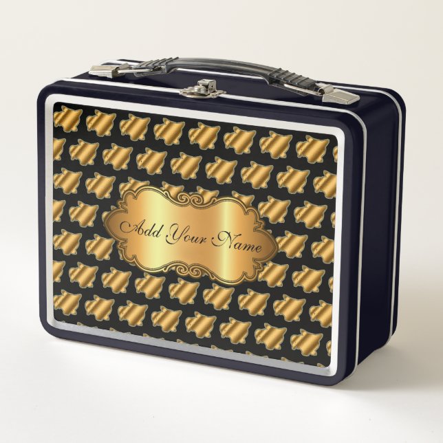 Luxury Modern Gold Cat Add Your Text Metal Lunch Box (Front)