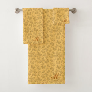 Luxury Modern Gold Natural Floral Butterfly Bath Towel Set