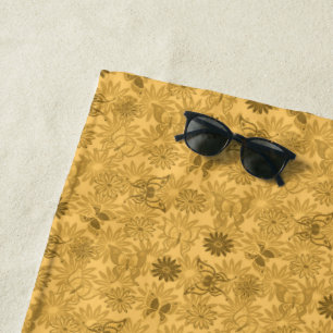 Luxury Modern Gold Natural Floral Butterfly Beach Towel