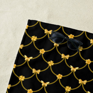 Luxury Modern Gold Natural Floral Butterfly Beach Towel