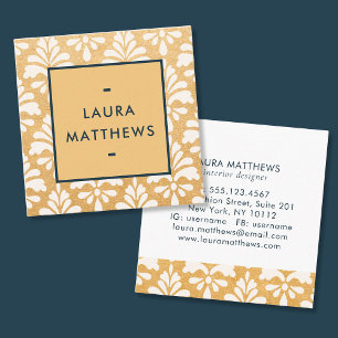Luxury Modern Gold Navy Damask Professional Square Business Card