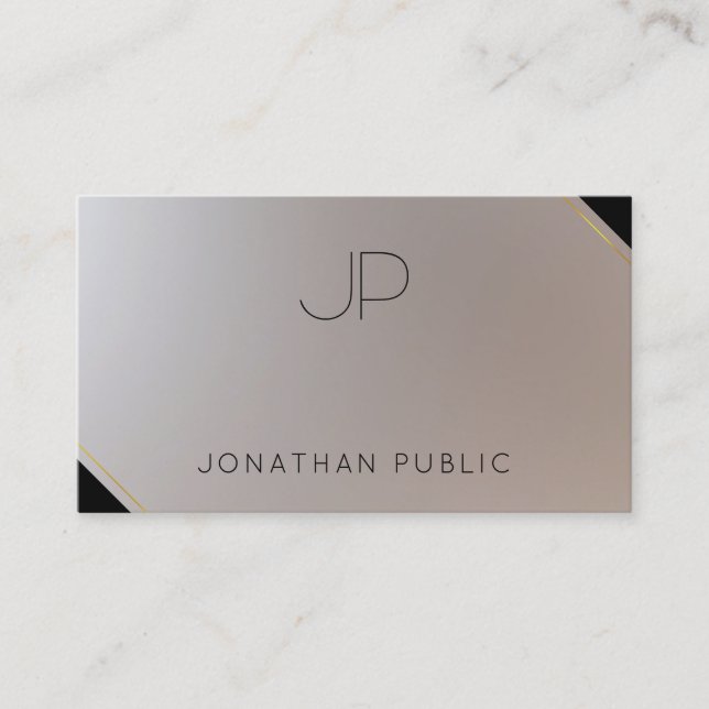 Luxury Modern Gold Silver Elegant Monogram Business Card (Front)