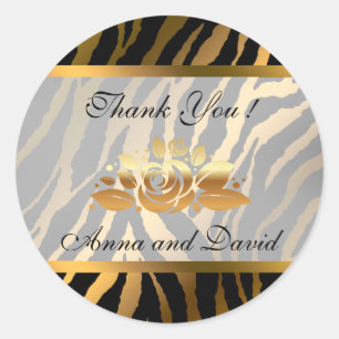 Luxury Modern Gold Tiger Add Your Text Classic Round Sticker