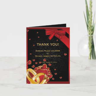 Luxury Modern Golden Rings Hearts Black Thank You Card