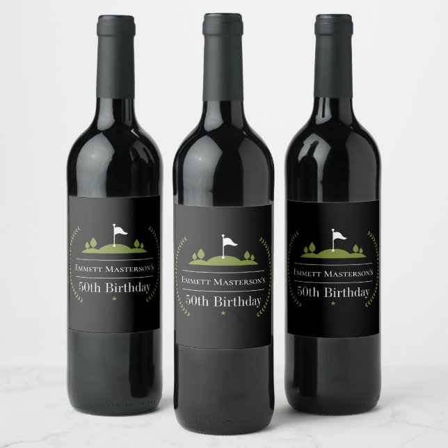 Luxury Modern Golfer 50th Birthday Party Wine Label (Bottles)