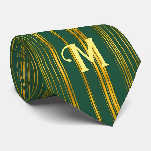 Luxury Modern Green Gold Linen Texture Collection Tie (Rolled)