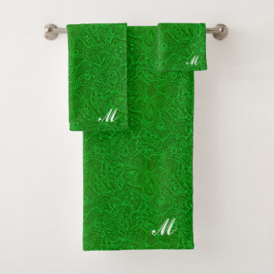 Luxury Modern Green Natural Floral Butterfly Bath Towel Set