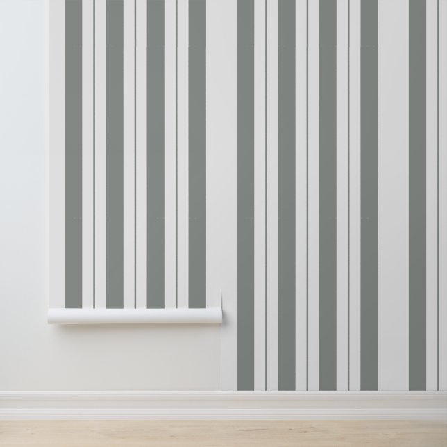 Luxury Modern Green White Stripes Pattern Wallpaper (Application)