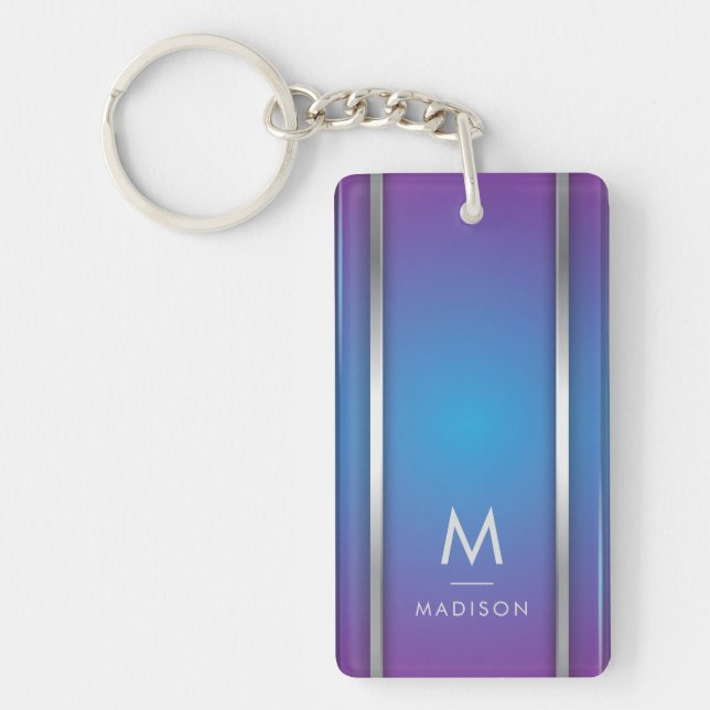 Luxury Modern Minimal Abstract Violet Blue Key Ring (Front)
