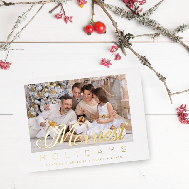 Luxury Modern Minimalist Merriest Holidays Photo Foil Holiday Card (Creator Uploaded)