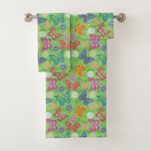Luxury Modern Natural Floral Butterfly Bath Towel Set