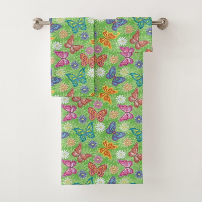 Luxury Modern Natural Floral Butterfly Bath Towel Set (Insitu)