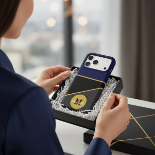 Luxury Modern Navy and Gold Geometric Monogrammed