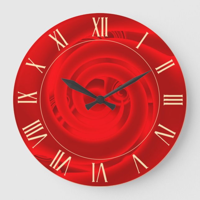 Luxury Modern Neon Red Abstract Floral Rose Large Clock (Front)