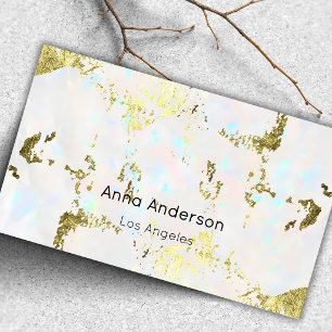 Luxury Modern Opal Stone Mineral Gold Makeup Business Card