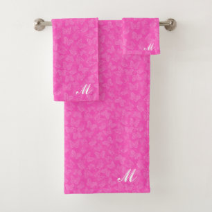 Luxury Modern Pink Natural Floral Butterfly Bath Towel Set