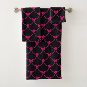 Luxury Modern Pink Natural Floral Butterfly Bath Towel Set