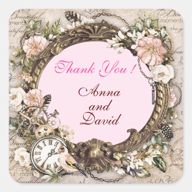 Luxury Modern Pink Rose Add Your Text Square Stick Square Sticker (Front)