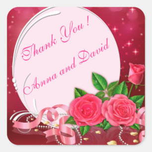 Luxury Modern Pink Rose Add Your Text Square Sticker