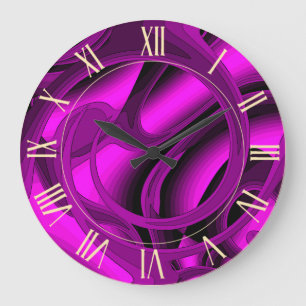 Luxury Modern Purple Abstract Floral Rose Large Clock