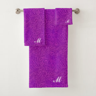 Luxury Modern Purple Natural Floral Butterfly Bath Towel Set