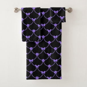 Luxury Modern Purple Natural Floral Butterfly Bath Towel Set