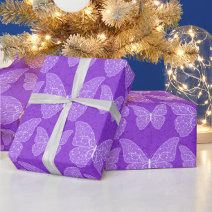 Luxury Modern Purple Natural Floral Butterfly Wrapping Paper