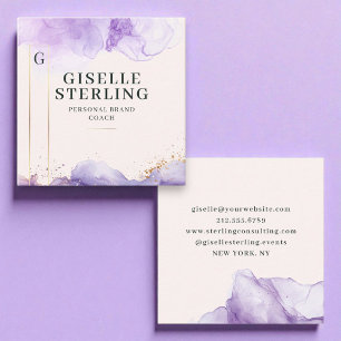Luxury Modern Purple Watercolor Gold Foil Square Business Card