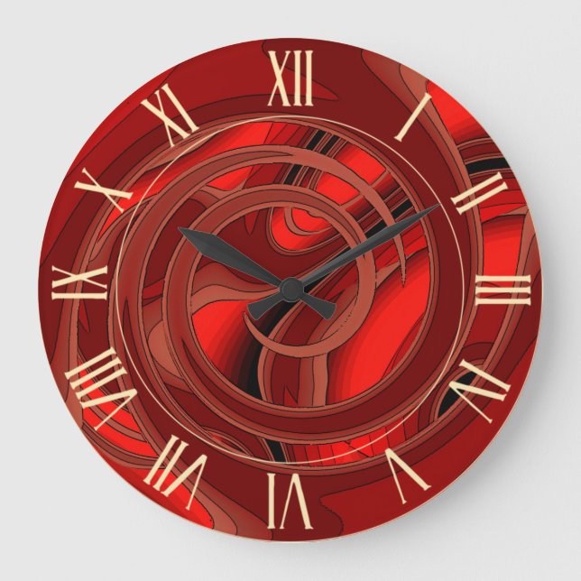 Luxury Modern Red Abstract Floral Rose Large Clock (Front)