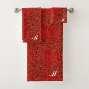 Luxury Modern Red Natural Floral Butterfly Bath Towel Set