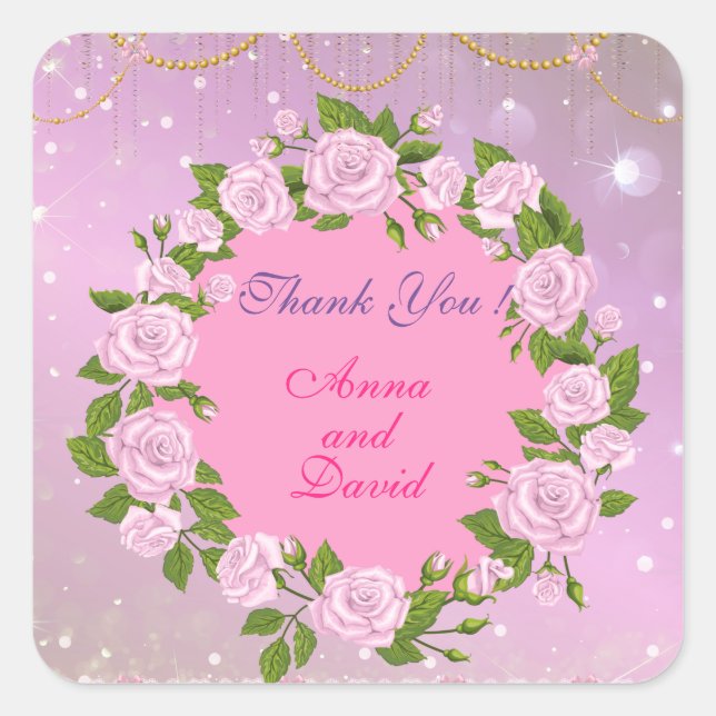 Luxury Modern Rose Add Your Text Square Sticker (Front)
