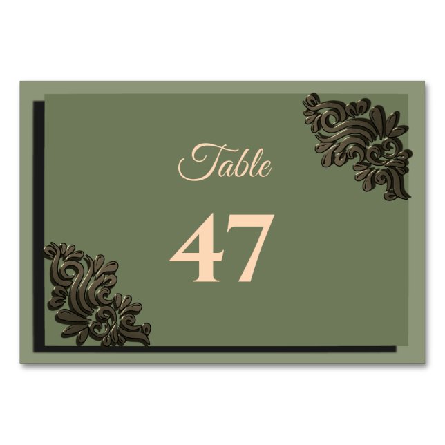 Luxury Modern Sage green & gold faux metallic Table Number (Front)